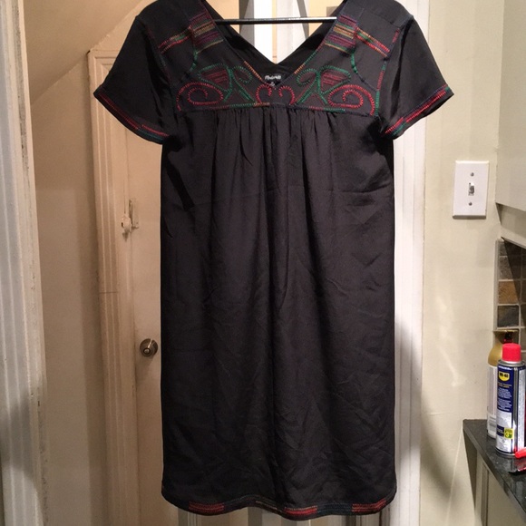 Madewell Embroidered Black Silk Dress Size XS